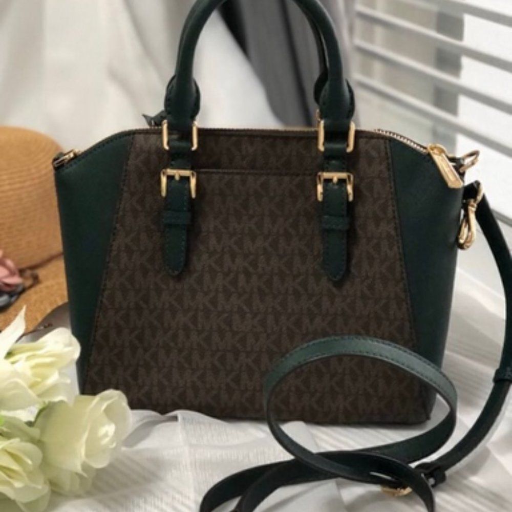 Michael Kors Women's Green Medium CIARA Messenger Top Zip Satchel Crossb… - Picture 10 of 16